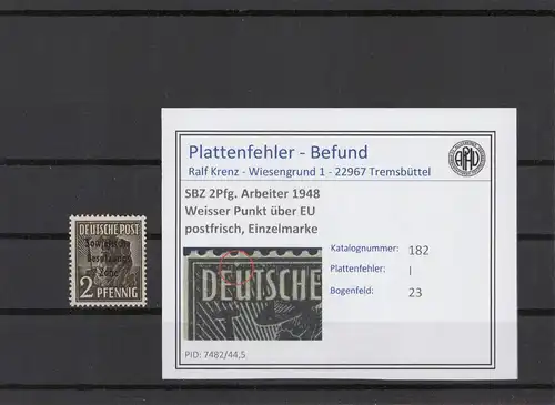SBZ 1948 PLATTENFEHLER Nr 182 I postfrisch (221632)