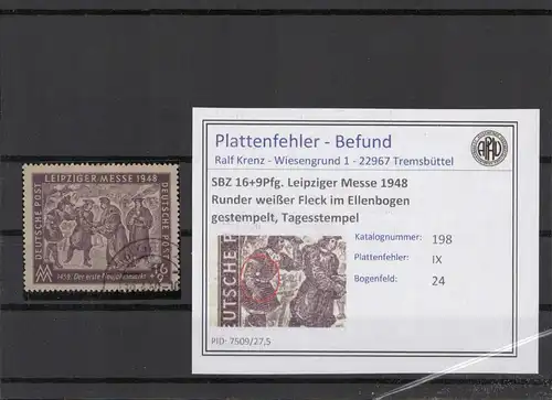 SBZ 1948 PLATTENFEHLER Nr 198 IX gestempelt (221723)