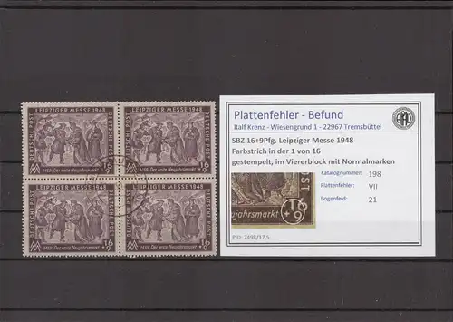 SBZ 1948 PLATTENFEHLER Nr 198 VII gestempelt (221724)