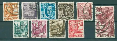 FRZ.ZONE WUERTTEMBERG 1948 Nr 28-37 gestempelt (222347)