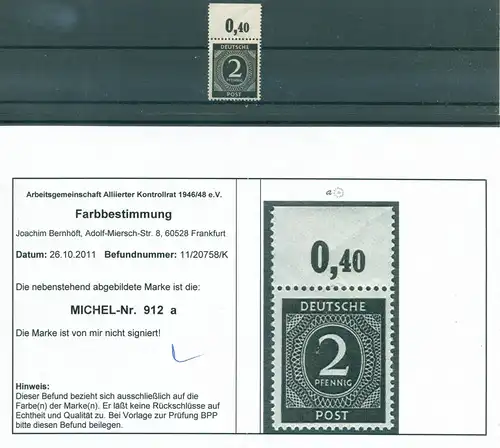 KONTROLLRAT 1946 Nr 912a postfrisch (223491)