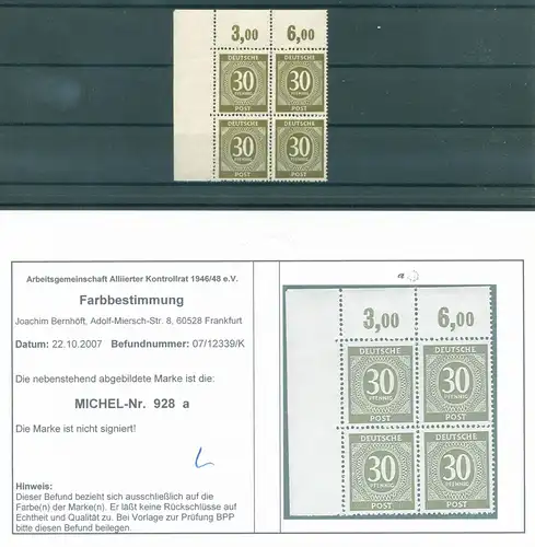 KONTROLLRAT 1947 Nr 928a postfrisch (223496)