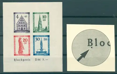 FRZ.ZONE BADEN 1949 Bl.1B postfrisch (226355)
