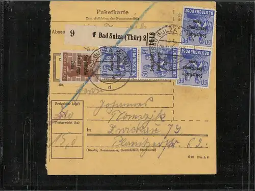 SBZ 1948 Interessante Paketkarte mit Nr 203 gestempelt (226526)