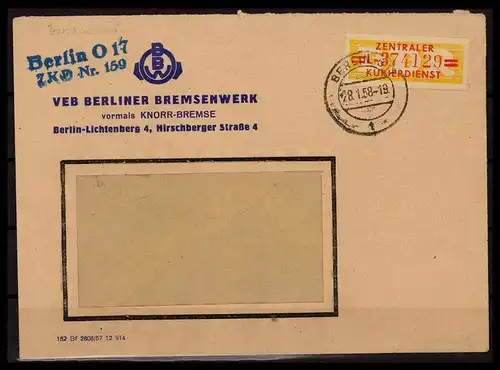 DDR ZKD B 1958 Nr 17L gestempelt (228273)