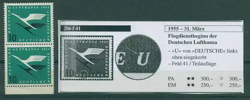 BUND 1955 PLATTENFEHLER Nr 206 f41 postfrisch (228386)