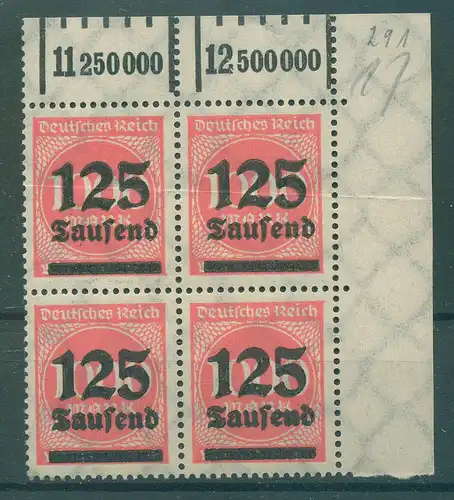 DEUTSCHES REICH 1923 PLATTENFEHLER Nr 291 F9 postfrisch (229362)