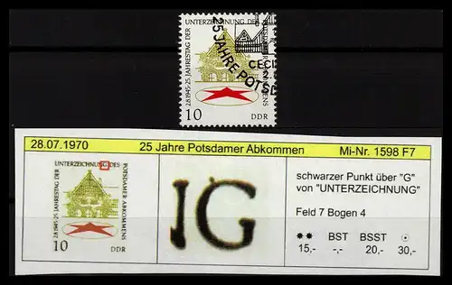DDR 1970 PLATTENFEHLER Nr 1598 F7 gestempelt (229474)
