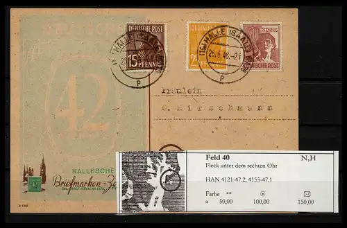 KONTROLLRAT 1946 PLATTENFEHLER Nr A956 F40 gestempelt (229864)