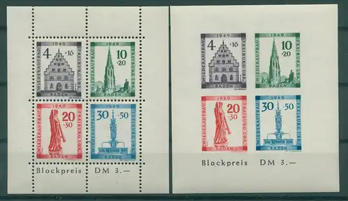 FRZ.ZONE BADEN 1949 Bl.1A/B postfrisch (230801)