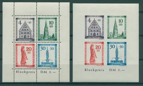 FRZ.ZONE BADEN 1949 Bl.1A/B postfrisch (230802)