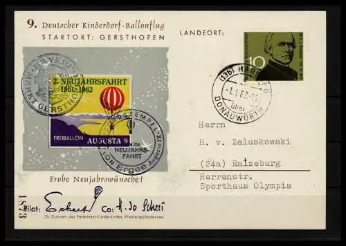 BALLONFLUG-BELEG 1962 180 gestempelt (620051)