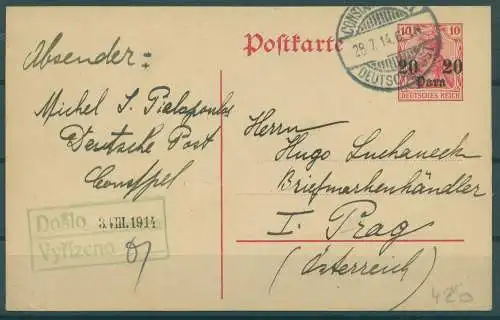 DEUT. POST IN DER TÜRKEI 1914 Postkarte gestempelt (620467)