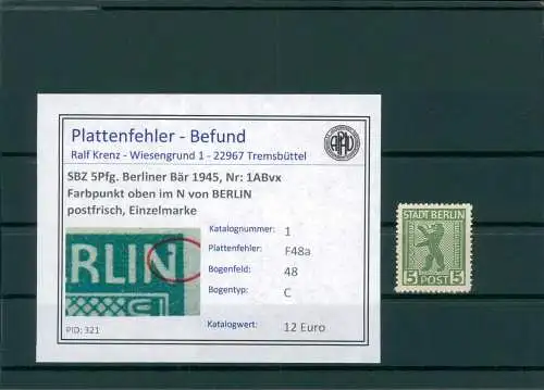 SBZ 1945 Nr 1ABvx F48a postfrisch (234438)