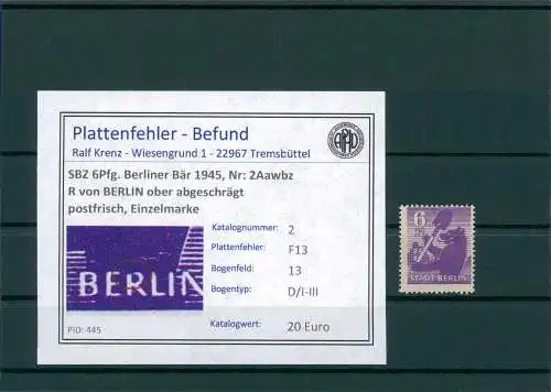 SBZ 1945 Nr 2Aawbz F13 postfrisch (234474)