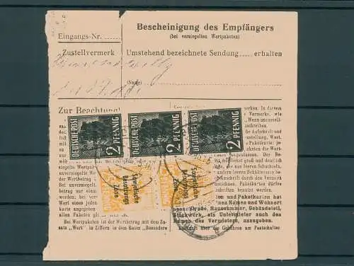 SBZ 1948 Nr 203 u.a. auf einer Paketkarte (200851)