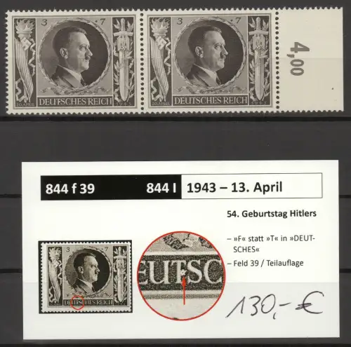 DEUTSCHES REICH 1943 Nr 844 I postfrisch (925315)