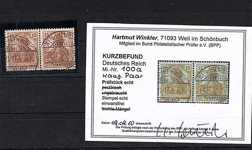 DR. Mi.-Nr. 100a/100a gestempelt, KB. Winkler, Mi. 100 €
