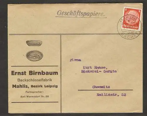 DR. Reklame-Brief, Backschüsselfabrik, E. Birnbaum, Leipzig.