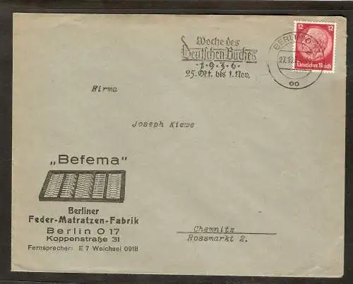 DR. Reklame-Brief, Befema, Berliner Feder-Matratzen-Fabrik.