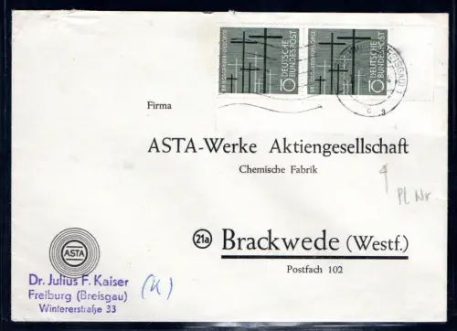 Bund. Fernbrief mit MeF. Mi.-Nr. 248, Rechte untere Ecke mit FN. 3.