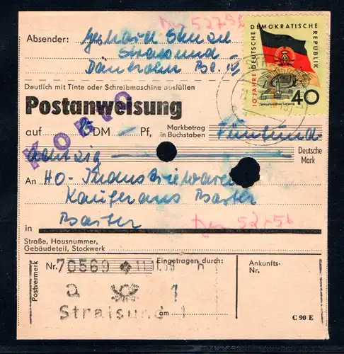  DDR Postanweisung mit EF. Mi.-Nr. 727