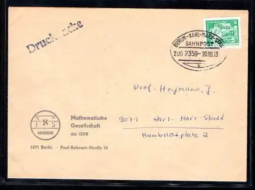 DDR Fern-Brief mit Mi.-Nr. 2483 mit Bahnpost. Berlin-Karl-Marx-Stadt.