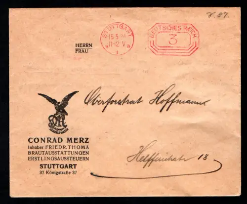 DR. Reklame-Brief, Brautausstattungen, Conrad Merz, Stuttgart, mit AFS.