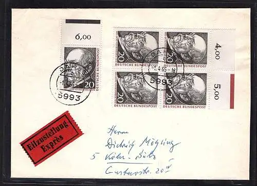 Bund , Eilbote-Fern-Brief mit MeF. Mi.-Nr. 463 mit OR. und AK-St.