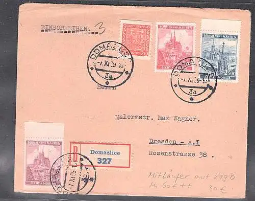 B&M R-Brief nach Dresden mit Mitläufer Mi.-Nr. 279 B