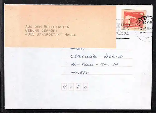 DDR. Gs-Ausschnitt auf Fern-Brief, "aus dem Briefkasten"