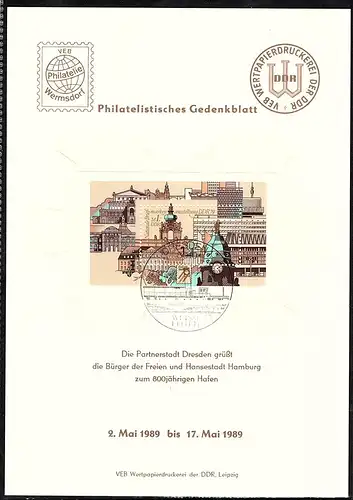 DDR - Gedenkblatt, 800 Jahre Hamburger Hafen