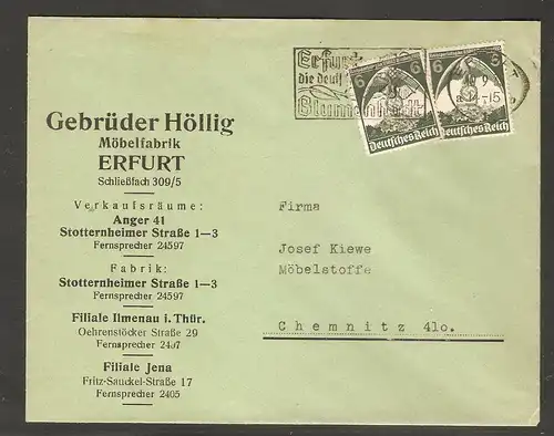 DR. Reklame-Brief, Möbelfabrik, Geb. Höllig, Erfurt.