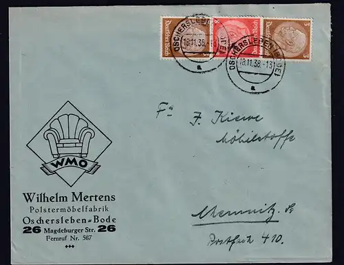 DR. Reklame-Brief, Wilhelm Mertens Polstermöbelfabrik, Oscherleben