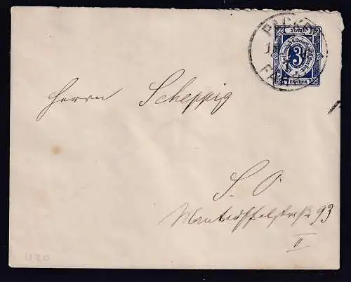 Privatpost, Packet-Fahrt Berlin 1883, Ganzsache 3 Pf Dunkelblau, gestempelt