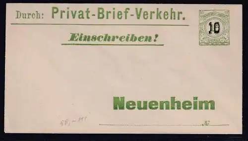 Privatpost, Privat-Brief-Verkehr  Neunheim, für R-Brief, ungebraucht.