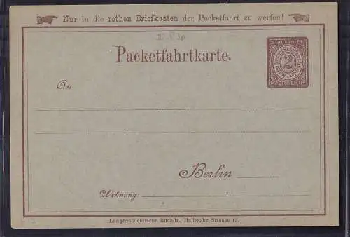 Privatpost, Packetfahrtkarte Berlin, 2 pfg. braun, ungebraucht