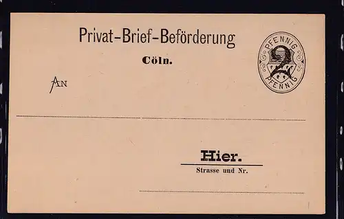 Privatpost, Privat-Brief-Beförderung, Cöln,  2 Pfg, ungebraucht.