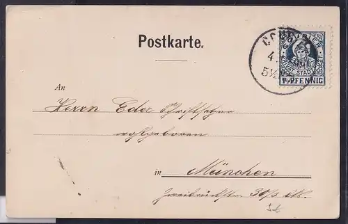 Privatpost, Packetfahrtkarte München1890 , EF. Mi.-Nr. 3
