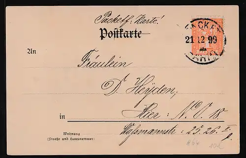 Privatpost, Packetfahrtkarte Berlin1899, EF. Mi.-Nr. 64.