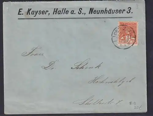 Privatpost, E.Kayser, Halle a.S, EF. Mi.-Nr. 13 .