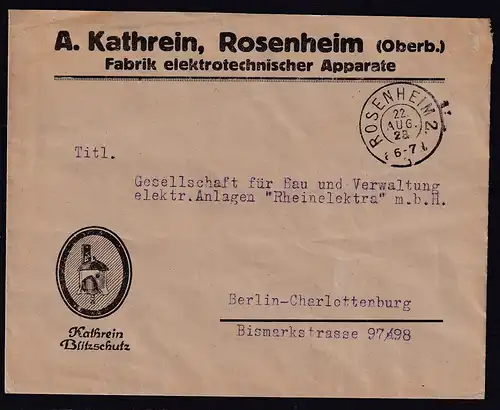 DR. Reklame-Brief, Fabrik elektrotechnischer Apparate, A.Katherin, Rosenheim. 