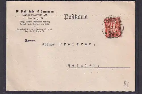 DR. Firmen-Lochung, Fern-Karte mit EF. Mi.-Nr. 163, Dr. Mehrländer & Bergmann.