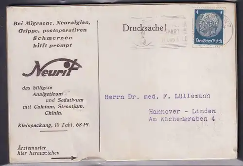 DR. Reklame-Karte, Medikamennte, "Neurit" , Berlin, Marke mit Privat-Lochubg.