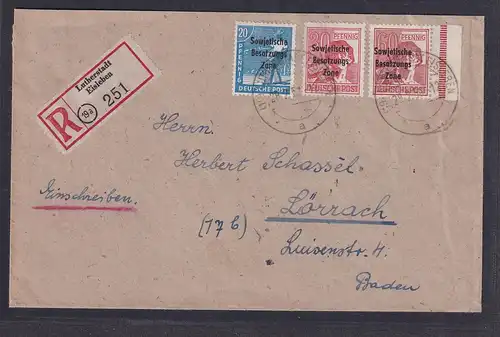 SBZ.,  Mi-Nr. 195 b, 189 a und 192 a,  auf R-Fernbrief, FA. Paul.