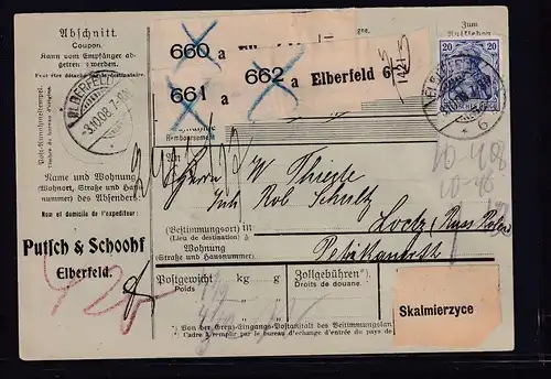 DR. Paketkarte von Elbefeld, mit Mi.-Nr.  87 I+2x 82,  3 x 41 y K, FA. Hovest