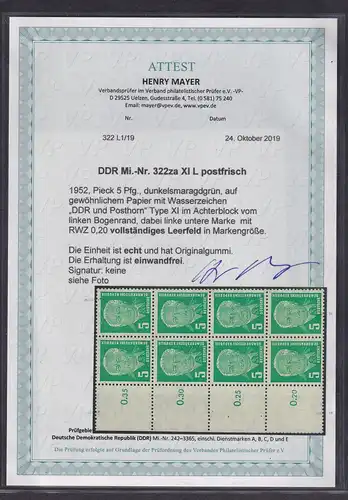 DDR.,1952, Mi.-Nr. 322 za XI L, postfrisch , FA. Mayer