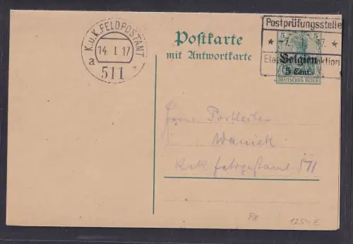 Dt. Besetzung 1. WK. Belgien, Ganzsache Mi.-Nr. P 8 gestempelt.