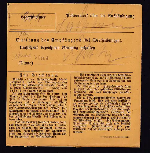 DR., Paketkarte mit EF. Mi.-Nr. 92 II a, sign. Jäschke-L.