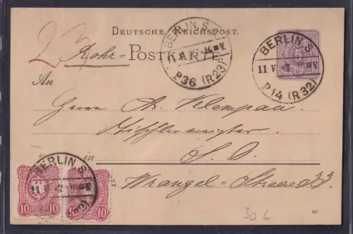 DR. Rohrpost Ganzsache-Karte Berlin 1887  gelaufen